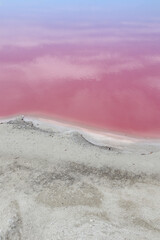 Las Coloradas, Mexico, 17. April 2023: sand beach of the pink lagoon