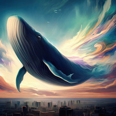 fish whale in the city sky