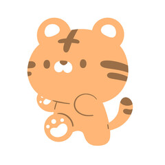 The orange cartoon tiger is on the way, eagerly attempting to reach a destination.