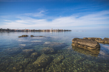 Porec bathing place beach, Croatia, Europe. Adriatic coast, tourist destination