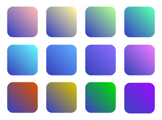 Colorful Blue Color Shade Linear Gradient Palette Swatches Web Kit Rounded Squares Template Set
