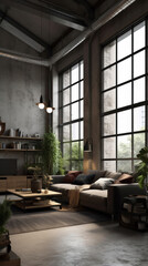 Interior of a Industrial Style Living Room with Modern Furniture