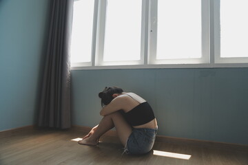 panic attacks alone young girl sad fear stressful depressed emotional.crying use hand cover face...