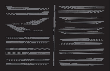 Wrap Design For Car vectors. Sports stripes, car stickers black color. Racing decals for tuning V2_20230517
