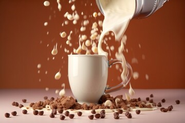 A chocolate and vanilla milk pouring and mixing Generative AI 