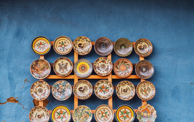 Romanian national folklore authentic traditional plate with ornaments