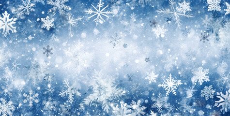 Snowflake texture on light blue background, glittery and shiny snowflakes. Generative Ai Illustration.
