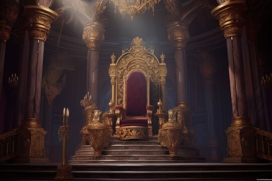 King of the throne at the castle with light. Generative AI.