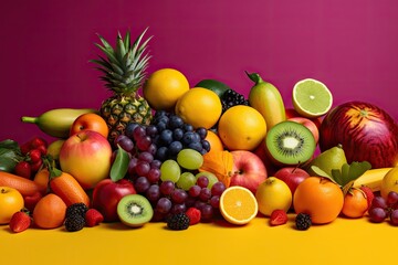 Naklejka na ściany i meble Fruits on a lighting background. Generative AI.