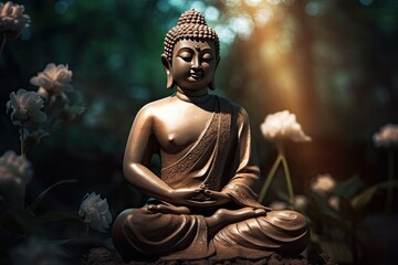 Fototapeta premium Buddha statue in the garden. Generative AI.