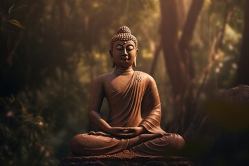 Buddha statue in the garden. Generative AI.