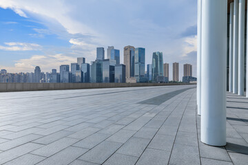 City square and skyline with modern buildings background