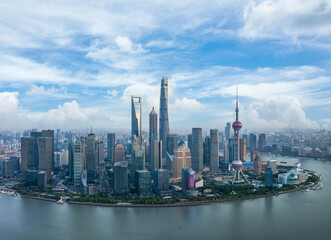 Aerial view of Shanghai city skyline and modern buildings, China. 