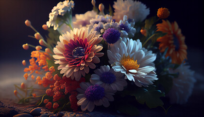 Obraz na płótnie Canvas Flowers closeup beautiful lighting Ai generated image