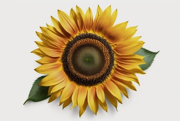 Sunflower with leaves isolated on white background. generative ai