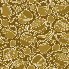 Cartoon cute doodle Sand Castle Building Toys Seamless Pattern.