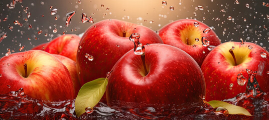 Red apple, orchard background, autumn harvest, ai generative