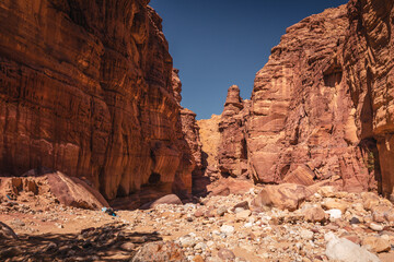 Wadi Numeira canyon in Jordan - spectacular rocks create a beautiful landscape.