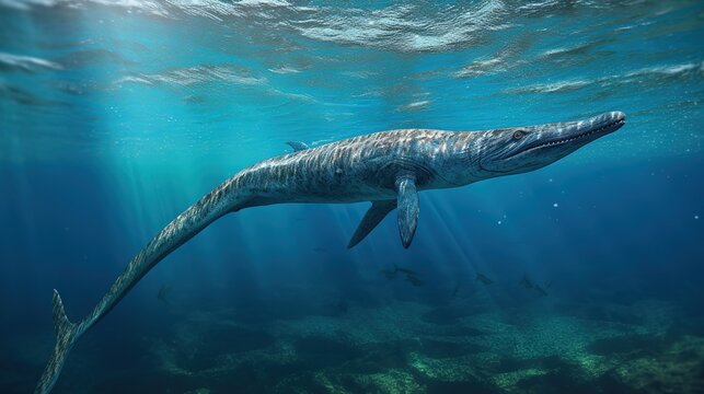 An aquatic dinosaur that lived between 70 and 66 million years ago. Generative AI