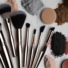 Makeup brushes and eyeshadow powders. Generative AI