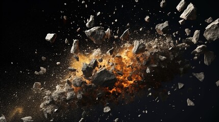Meteorite explosions, fragments and pieces of stones.Generative AI - obrazy, fototapety, plakaty