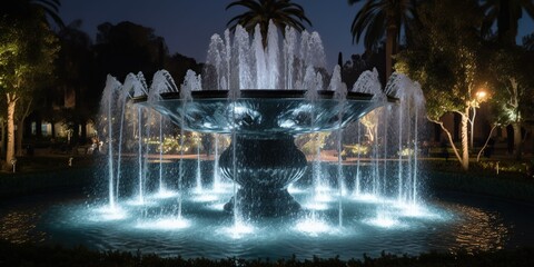 A magical fountain with water turning into sparkling stardust, representing the transformation of the ordinary into the extraordinary, concept of Metamorphosis, created with Generative AI technology