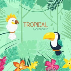 Naklejka premium Green Background With Tropical Elements