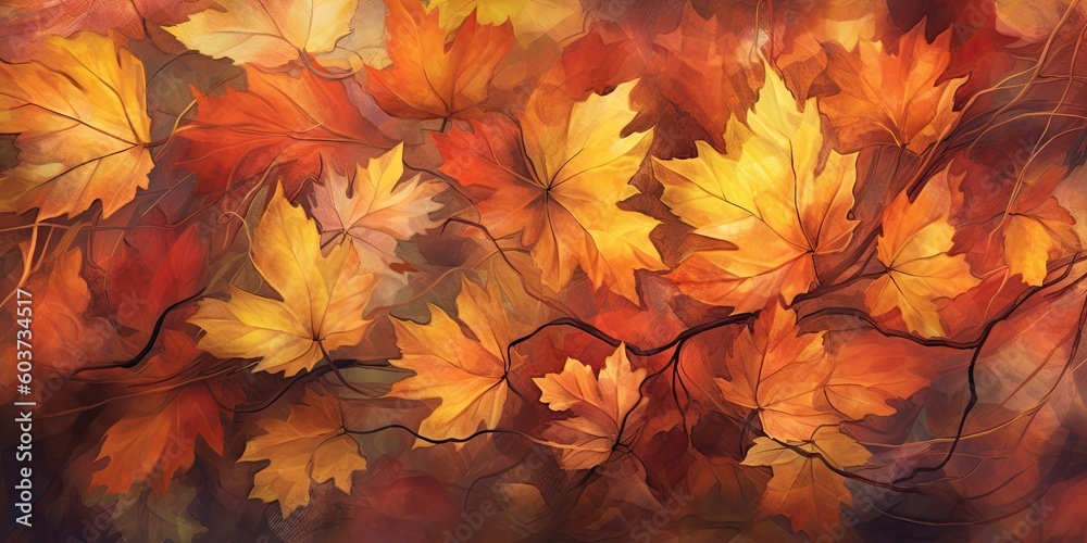 Poster Orange and Red Autumn and Fall Leaves Background (Generative AI)