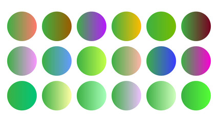 Colorful Green Color Shade Linear Gradient Palette Swatches Web Kit Circles Template Set