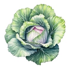 Obraz premium Cabbage in watercolor style with ink outline on white background (generative AI)