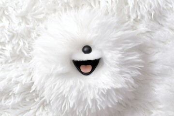 A fluffy white animal mascot with smiley face Generative AI 