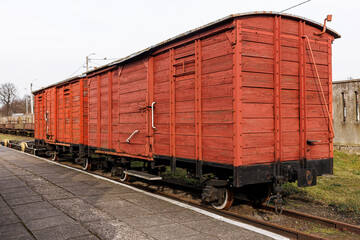 Obraz premium Vintage retro wooden cargo railway carriage.