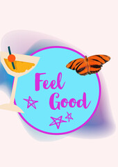 Feel good badge in a cloud of colors