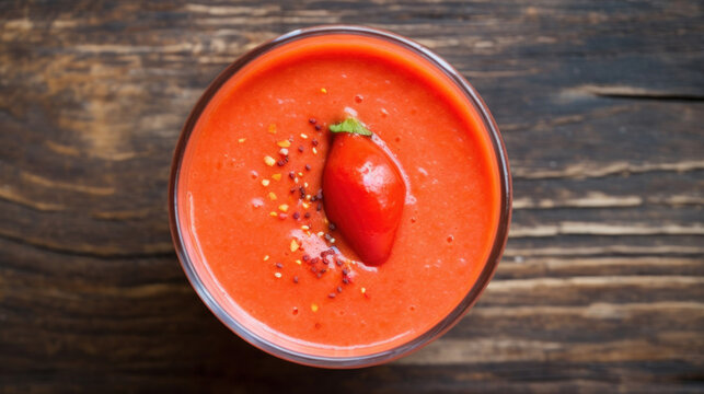 A Fresh Red Pepper Smoothie on a Rustic Table