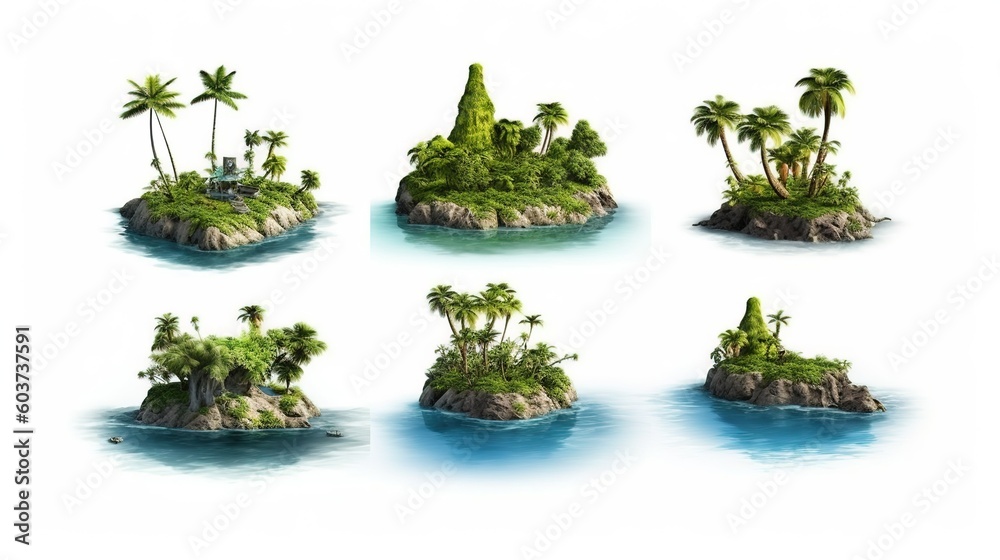 Poster islands, a collection of islets. generative ai