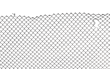 The texture of the metal mesh on a white background. Torn steel, metal mesh with holes