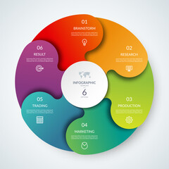 Vector infographic circle. Cycle diagram with 6 steps. Round chart that can be used for report, business infographics, data visualization and presentation.
