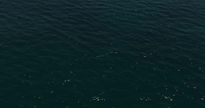 A drone flies over the dark waves of the sea