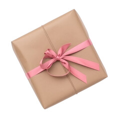 Brown gift box with pink ribbon