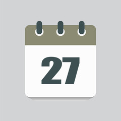 Vector icon calendar day number 27, 27th day month