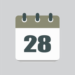 Vector icon calendar day number 28, 28th day month