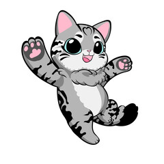 Fototapeta na wymiar Cute Tabby Gray Short Hair Cat Cartoon Illustrator
