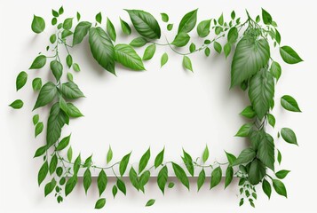Naklejka premium Frame of green leaves on a white background. lay flat. Generative AI
