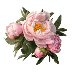 Pink peony flower arrangement transparent  - obrazy, fototapety, plakaty