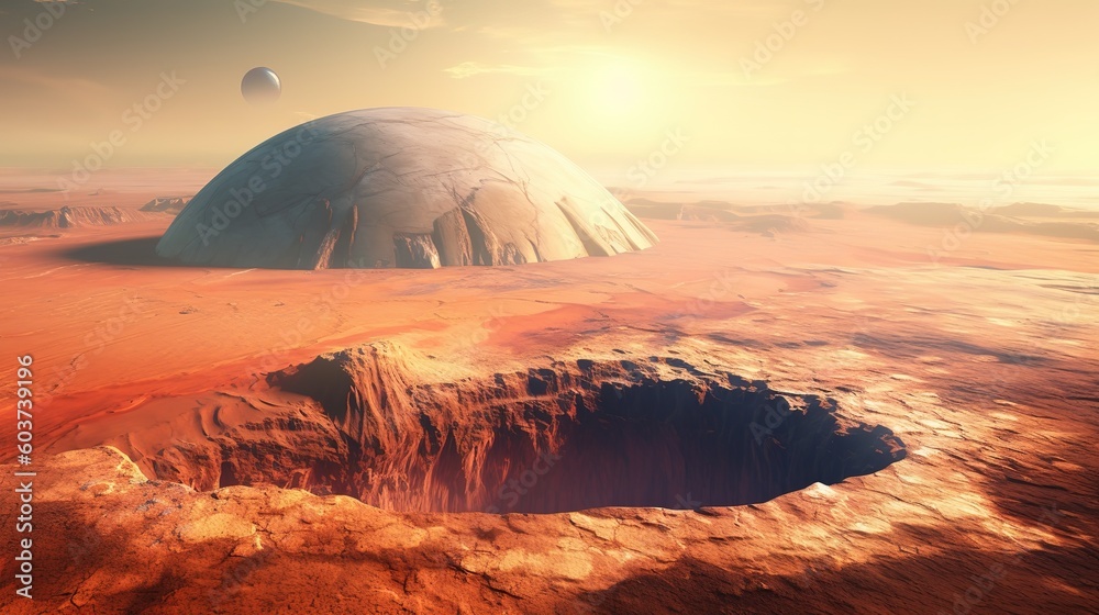 Poster a landscape on the planet mars, a picturesque desert on the red planet.generative ai