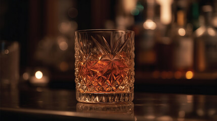 Luxurious Elegance Realistic Shot of a Glass of Rum on a Lavish Bar Table Generative AI