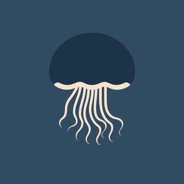 Minimalistic jellyfish blue logo vector art