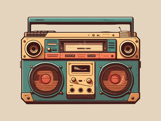 Engraving retro vintage wooscut modern style music audio boombox speaket for cassettes types. Can be used like logo or icon. Graphic Art Vector