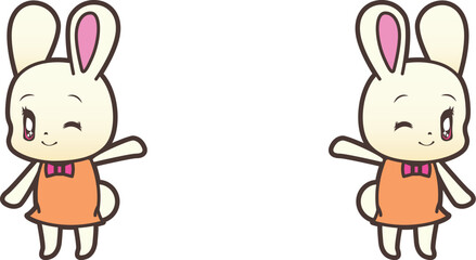 手を上げて振り向くうさぎ