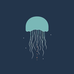 Naklejka premium Minimalistic jellyfish blue logo vector art